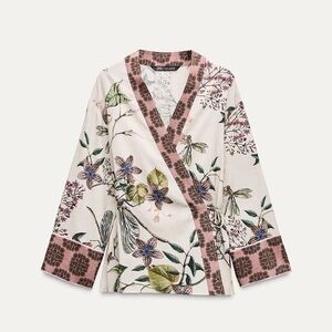 ZARA FLORAL PRINT KIMONO SHIRT & PANT SET